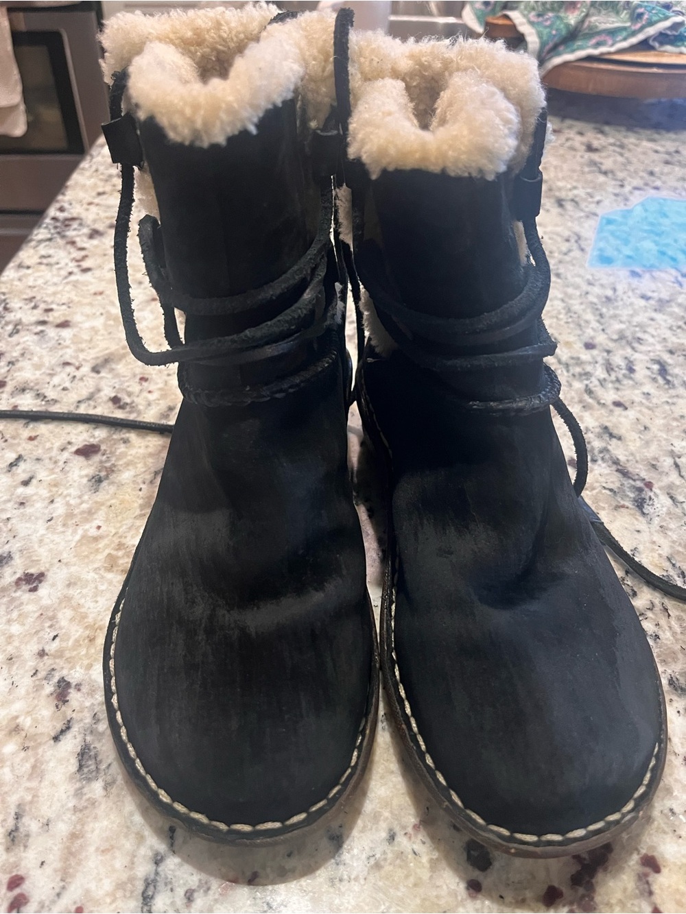 UGG Black Suede Shearling Ankle Boots